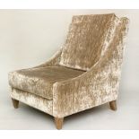 ARMCHAIR, winged with sloping arms in neutral textured chenille velvet, 66cm W.