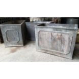 LEAD GARDEN PLANTER, 91cm x 31cm x 37cm H and a pair of smaller planters, each 49cm x 31cm x 37cm H.