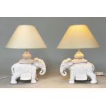 LAMPS, a pair, 48cm H, composition moulded as elephants, with shades. (2)