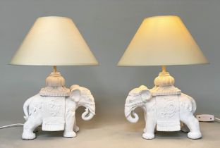 LAMPS, a pair, 48cm H, composition moulded as elephants, with shades. (2)
