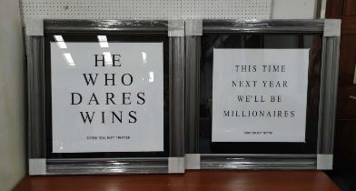 FRAMED QUOTES FROM 'DEL BOY TROTTER', a set of two, 85cm x 85cm. (2)