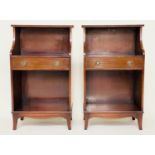 BEDSIDE LAMP TABLES, a pair, George III style mahogany each with drawer and undertier, 46cm W x 27cm