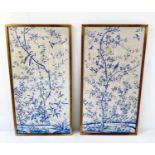 CHINESE STYLE DIPTYCH, framed, 89cm high, 48cm wide. (2)