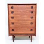 CHEST BY WRIGHTON, 1970s teak with five long drawers and recessed handles, 77cm W x 43cm D x 107cm