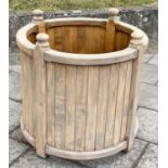 GARDEN PLANTER, 76cm W x 74cm H, weathered oak, cylindrical form, in tongue and groove construction.