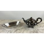 WILLIAM IV SILVER TEAPOT, makers mark JE Terrey & Co London, 1837 along with a silver bread basket