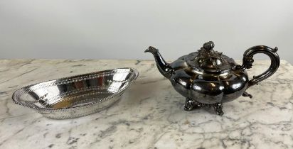 WILLIAM IV SILVER TEAPOT, makers mark JE Terrey & Co London, 1837 along with a silver bread basket