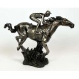 HORSE AND JOCKEY SCULPTURE, modelled in full gallop, bronzed finish, 52cm x 66cm.