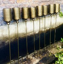 GARDEN LANTERNS ON STAKES, set of eight, gilt metal (8)