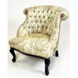 BOUDOIR CHAIR, 76cm H x 71cm W, 19th century, in cream floral patterned fabric,