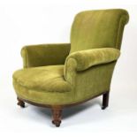 ARMCHAIR, Victorian Howard Style, upholstered in Osborne and Little moss green velvet with turned