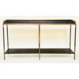 HALL TABLE, 91cm H x 160cm W x 42cm D, black ash and metal framed with tray top and undertier.