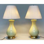 LOUISA TABLE LAMPS, a pair, 78cm H, by Heathfield and Co., lemon yellow ceramic, vase form with