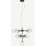 CHANDELIERS, a pair, 1950s Italian style, each 11 branch, black painted metal frame with gilt