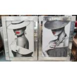 CONTEMPORARY SCHOOL, fashion photo prints, a pair, 96cm x 76cm, with relief detail, framed. (2)