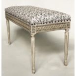 WINDOW SEAT, 96cm W x 42cm D x 54cm H, French Louis XVI style, grey painted, with eucalyptus printed