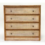 BAMBOO CHEST, 94cm W x 45cm D x 91cm H, bamboo framed and cane panelled, with four long drawers.