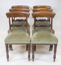 DINING CHAIRS, 88cm H x 48cm W, a set of six, early Victorian mahogany, circa 1840, with green