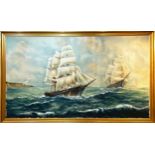 MANNER OF MONTAGUE DAWSON (British 1890-1973), 'Clippers off the Coast', oil on canvas, signed '