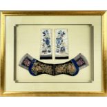 CHINESE SILKWORK ROBE SLEEVES, framed, 76cm x 61cm H.