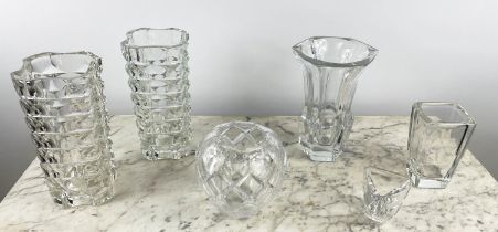 VASES, a pair, French pressed glass a mid century Sevres glass vase, a Val St Lambert cut glass vase