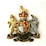 ARMORIAL WALL RELIEF PLAQUE, polychrome finished resin, 75cm x 70cm x 6cm.