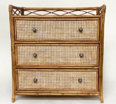 BAMBOO CHEST, 75cm W x 80cm H x 45cm D, bamboo framed and cane panelled, with 3/4 gallery above