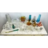COLLECTING OF VARIOUS GLASS WARE, including Murano bottles and vases amber glass bottles, silver