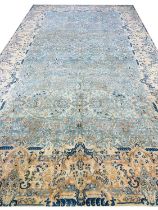 ANTIQUE KERMAN LAVER CARPET, 510cm x 285cm.