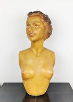 SHOP DISPLAY BUST, vintage mid century, painted plaster, 66cm H.