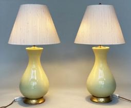 LOUISA TABLE LAMPS, a pair, 78cm H, by Heathfield and Co., lemon yellow ceramic, vase form with