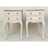 BEDSIDE CHESTS, a pair, French Louis XV style traditionally grey painted each with two drawers and