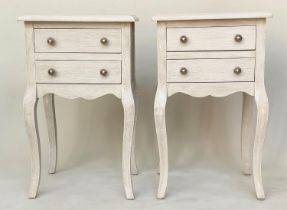 BEDSIDE CHESTS, a pair, French Louis XV style traditionally grey painted each with two drawers and