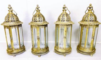 LANTERNS, a set of four, 61cm H x 21cm diam., Regency style, gilt metal frames. (4)