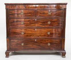 SCOTTISH HALL CHEST, early 19th century Scottish flame mahogany of adapted shallow proportions