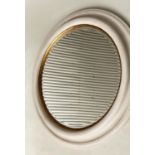 WALL MIRROR, circular beveled within a deep grey frame with gilt slip, 91cm W.