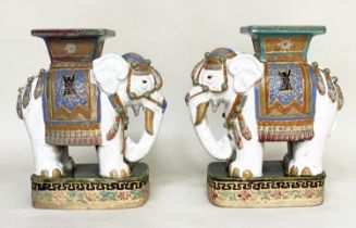 ELEPHANT STOOLS, a pair, early 20th century Chinese ceramic white, green and blue in ceremonial