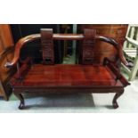 CHINESE BENCH, 136cm W x 54cm D x 78cm H, rosewood with carved details and curved arms.