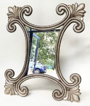 WALL MIRROR, large textured silvered scrolling trefoil frame, 142cm W x 168cm H.