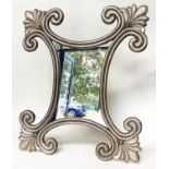 WALL MIRROR, large textured silvered scrolling trefoil frame, 142cm W x 168cm H.