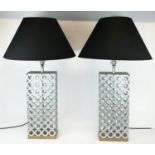 TABLE LAMPS, a pair, 86cm H, metal ring design, with black shades. (2)