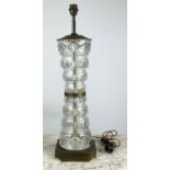 LARGE CUT GLASS LAMP WITH BRASS MOUNTS, 76cm H.