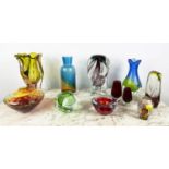 MURANO ART GLASS, a various collection of eleven pieces including a Sommerso style bowl and a