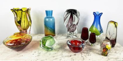 MURANO ART GLASS, a various collection of eleven pieces including a Sommerso style bowl and a