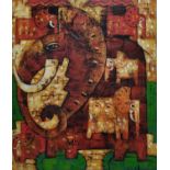 CONTEMPORARY SCHOOL, Elephants, acrylic on canvas, 99.5cm x 119cm.