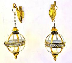 WALL HANGING CANDLE LANTERNS, a pair, Regency style, gilt metal and glass, 80cm x 25cm x 25cm.