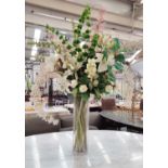 FAUX FLOWER DISPLAY, in glass vase, 120cm H in total.