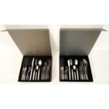 CUTLERY CANTEENS, a pair, each with each setting for four, polished metal, 23cm x 23cm.
