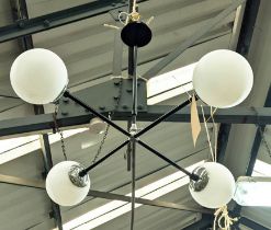 CEILING PENDANT LIGHT, 61cm drop, 1950's Italian style, four branch, glass shades.