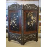SCREEN, late 19th century Meiji lacquer, bone and mother of pearl with two panels on castors, each